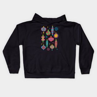 Retro Christmas Ornaments Colorful - Mid Century Modern Black Kids Hoodie